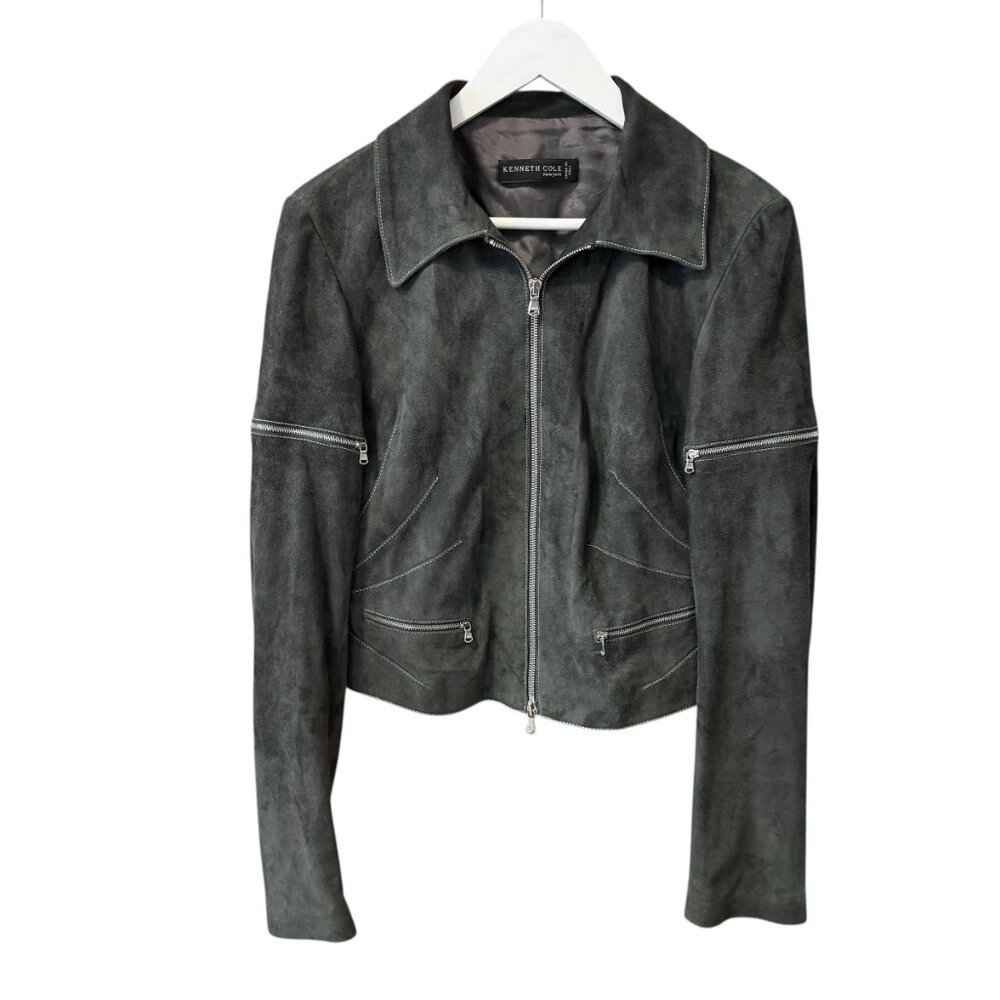 Kenneth Cole Vintage Italian Suede Leather Black Zippered Jacket Women's size M